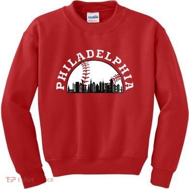 Philly Cityscape Baseball Philadelphia Skyline Vintage Kids Sweatshirt