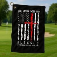 Patriotic Christian Blessed One Nation Under God 4th Of July Golf Towel thumb 1