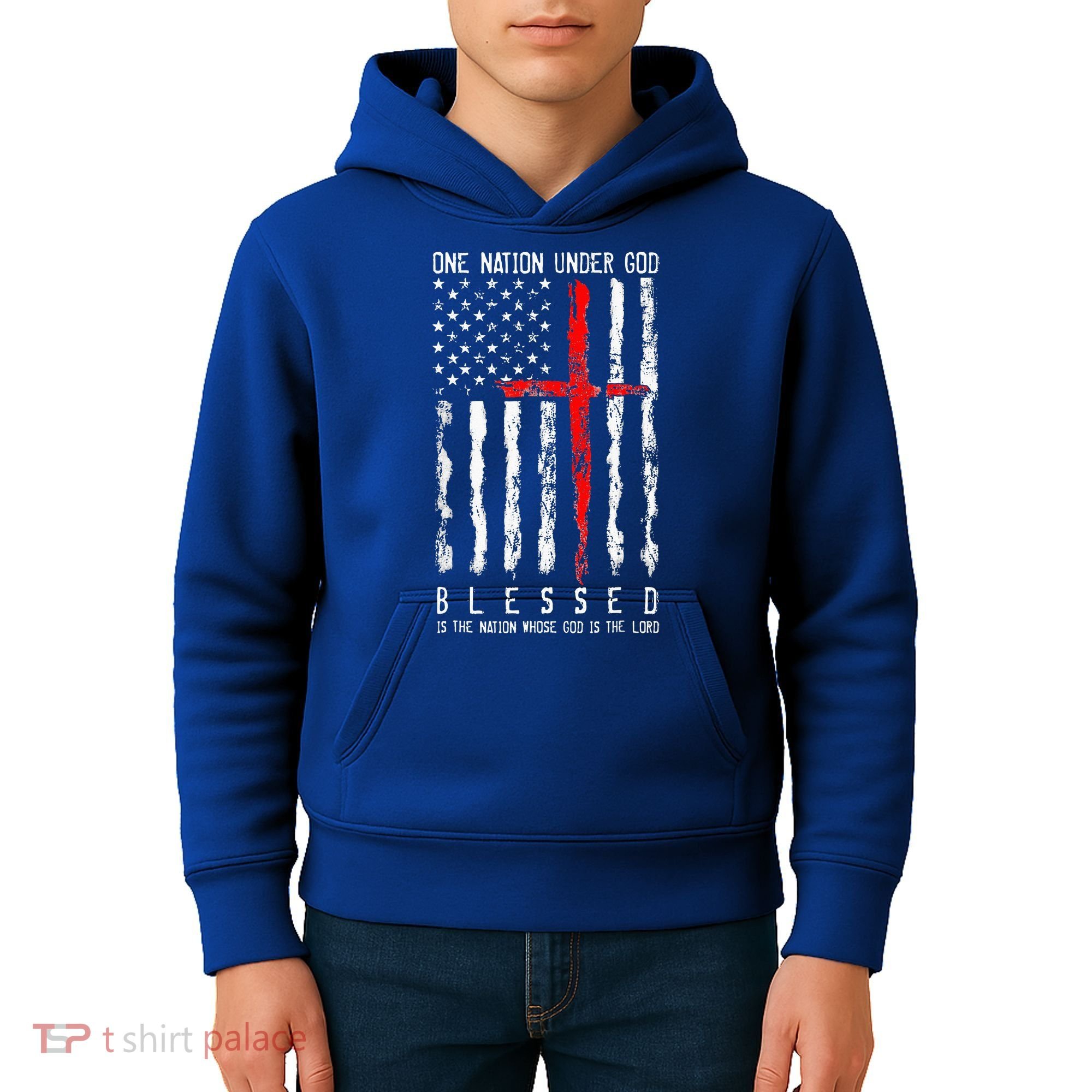 Patriotic Christian Blessed One Nation Under God 4th Of July Kids Hoodie