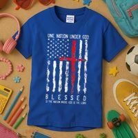 Patriotic Christian Blessed One Nation Under God 4th Of July Kids T-Shirt thumb 3
