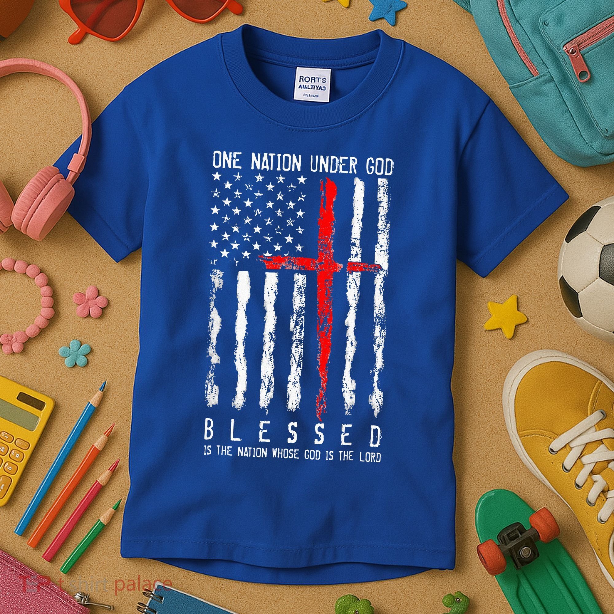 Patriotic Christian Blessed One Nation Under God 4th Of July Kids T-Shirt