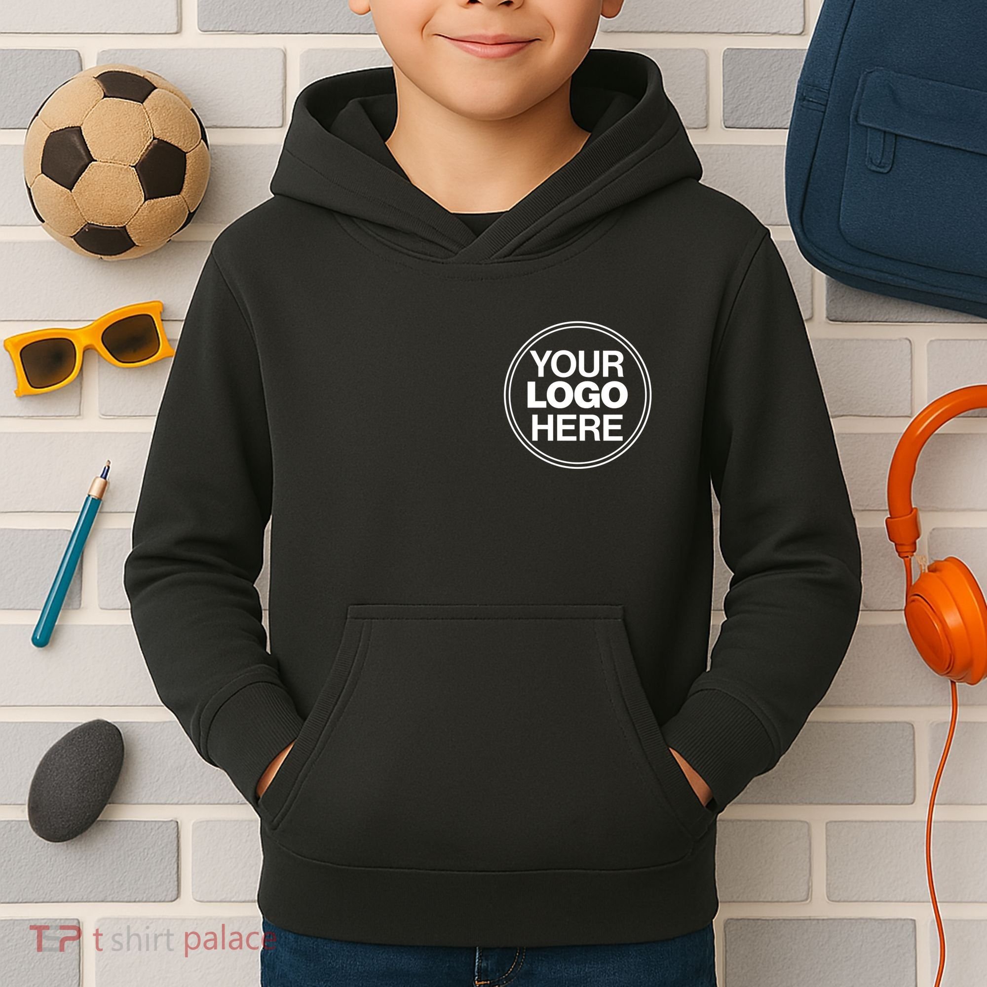 Personalized Company Business Logo Pocket Outfit Sports Team Kids Hoodie