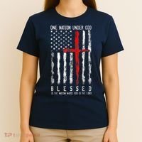 Patriotic Christian Blessed One Nation Under God 4th Of July T-Shirt thumb 4