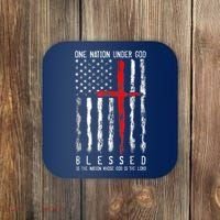 Patriotic Christian Blessed One Nation Under God 4th Of July Coaster thumb 0