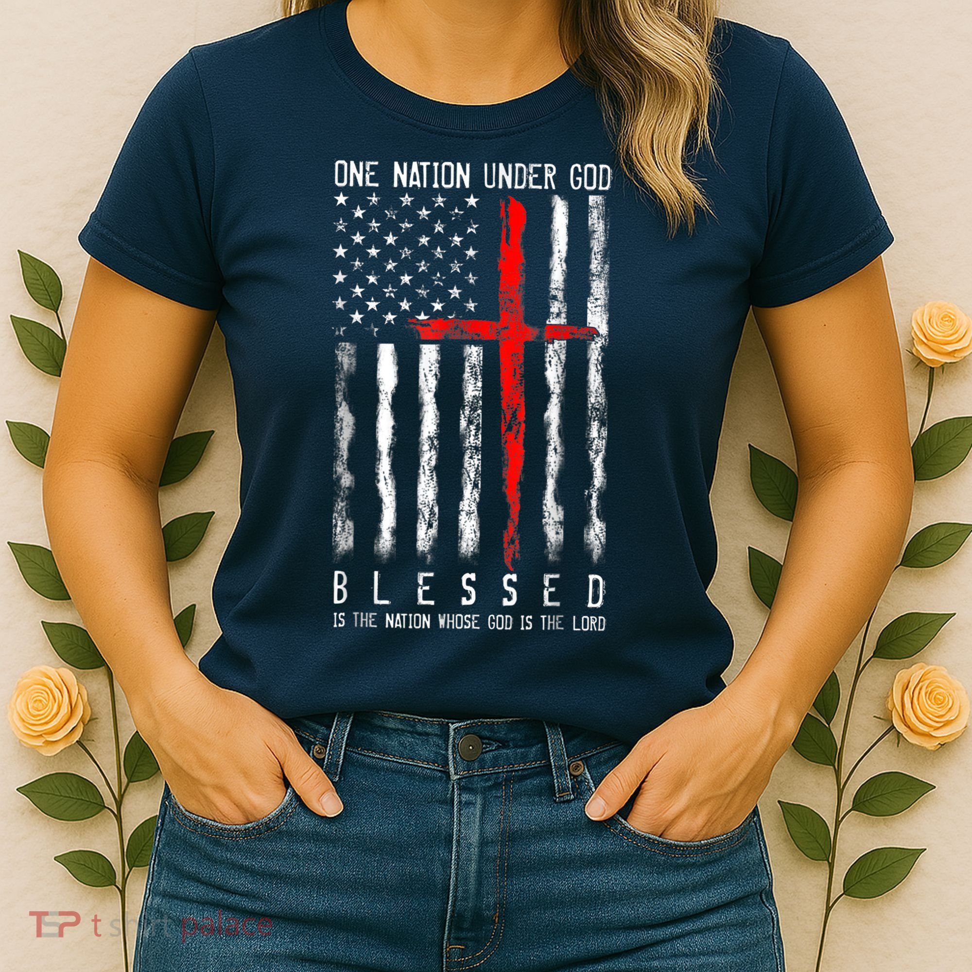 Patriotic Christian Blessed One Nation Under God 4th Of July Women's T-Shirt
