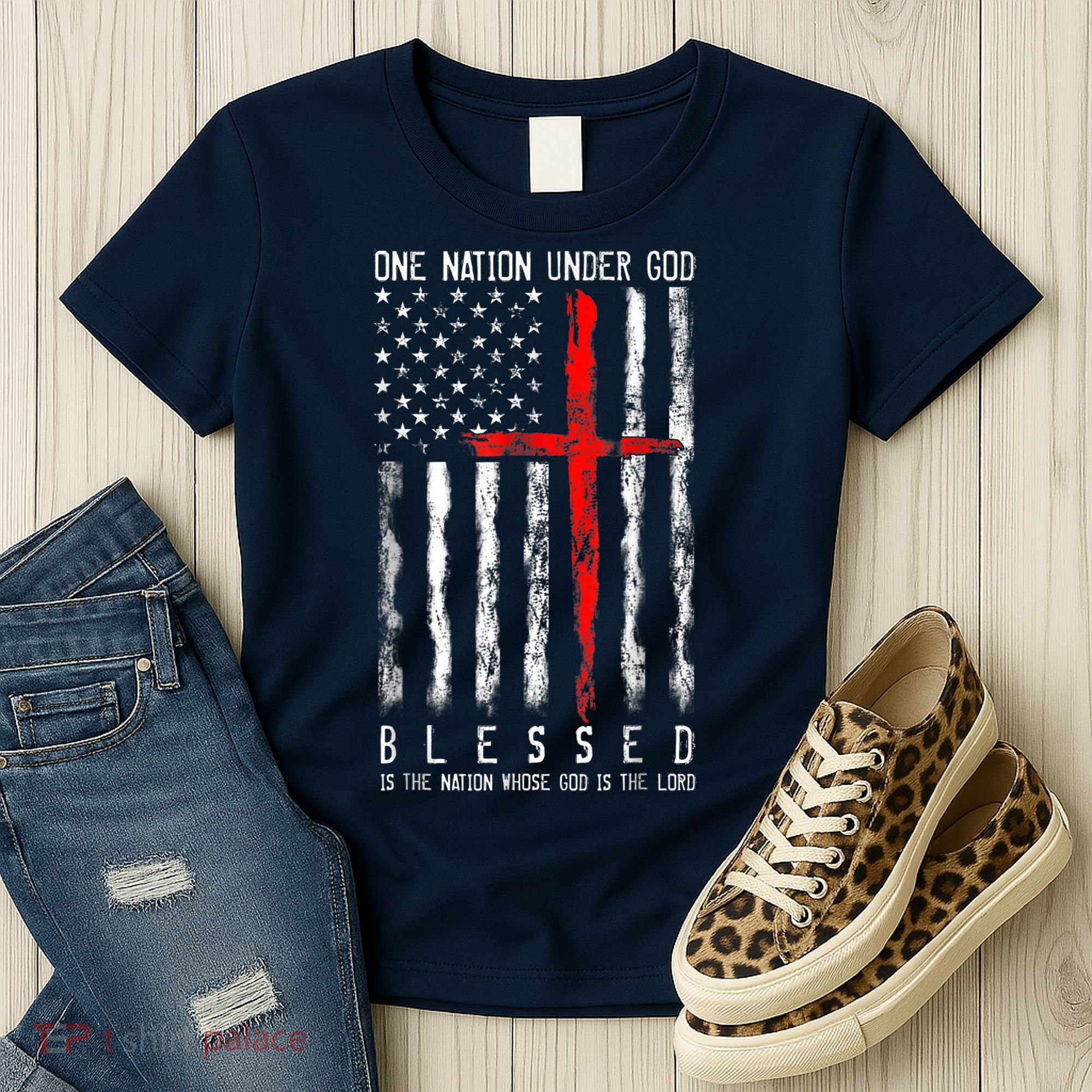 Patriotic Christian Blessed One Nation Under God 4th Of July Women's T-Shirt