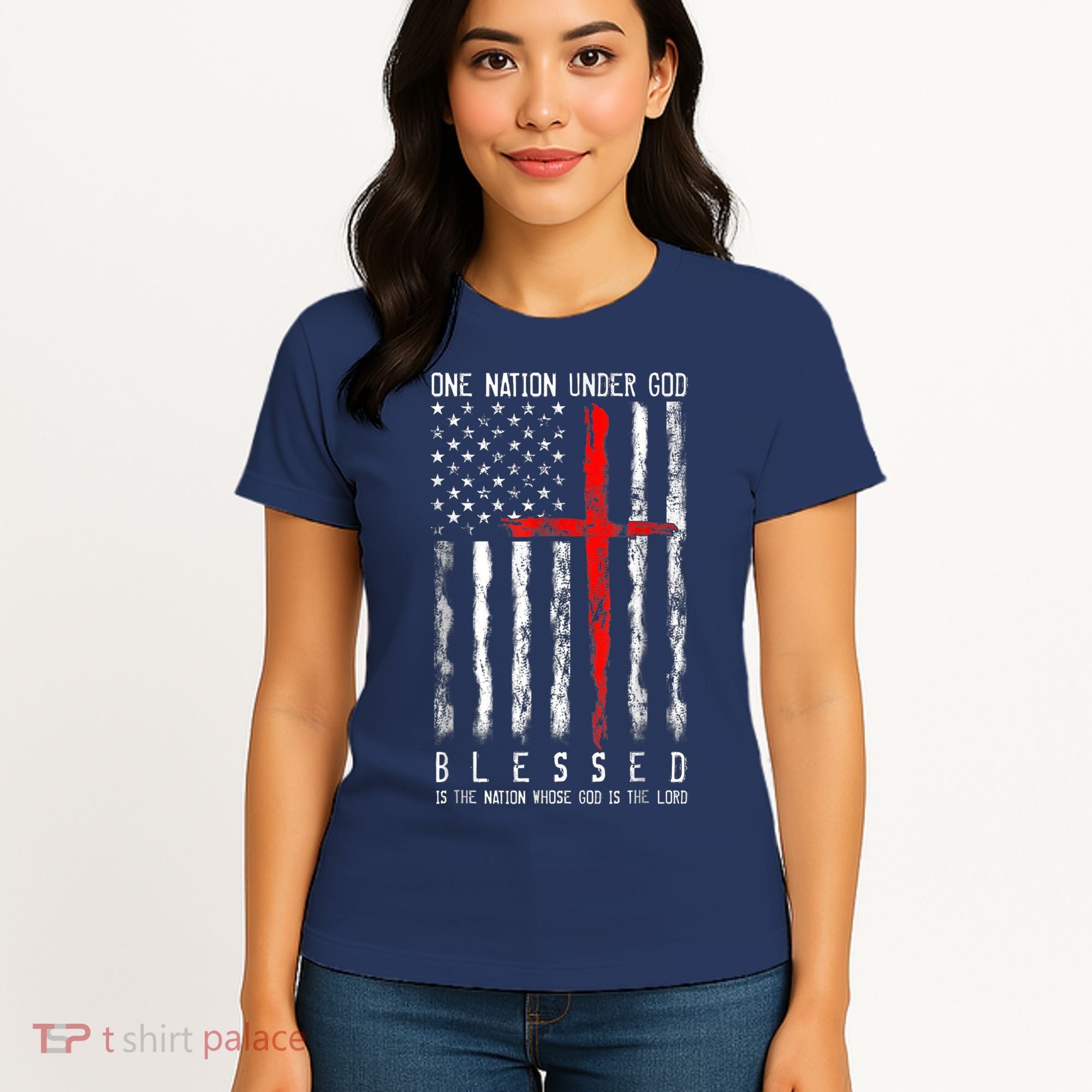 Patriotic Christian Blessed One Nation Under God 4th Of July Women's T-Shirt