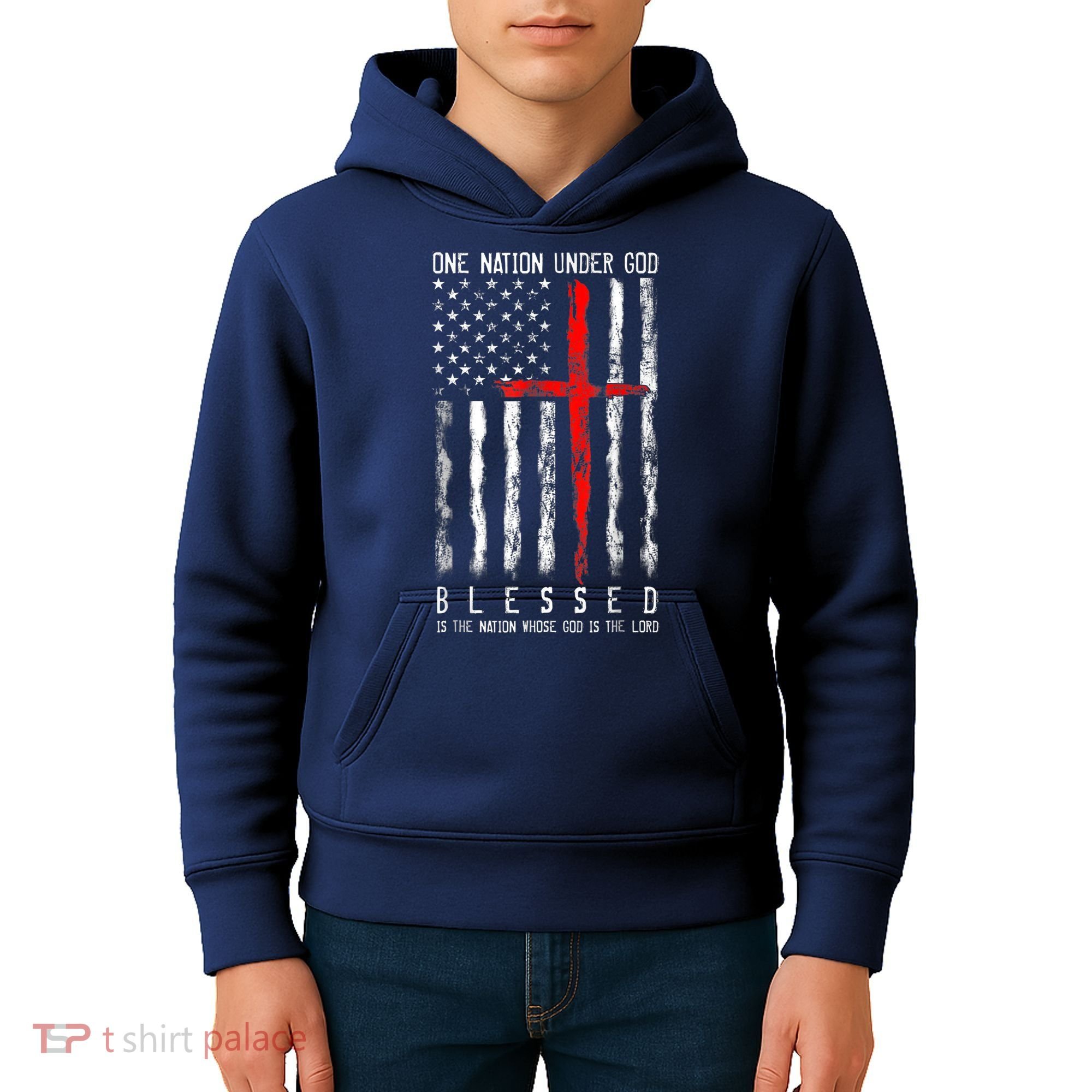 Patriotic Christian Blessed One Nation Under God 4th Of July Kids Hoodie