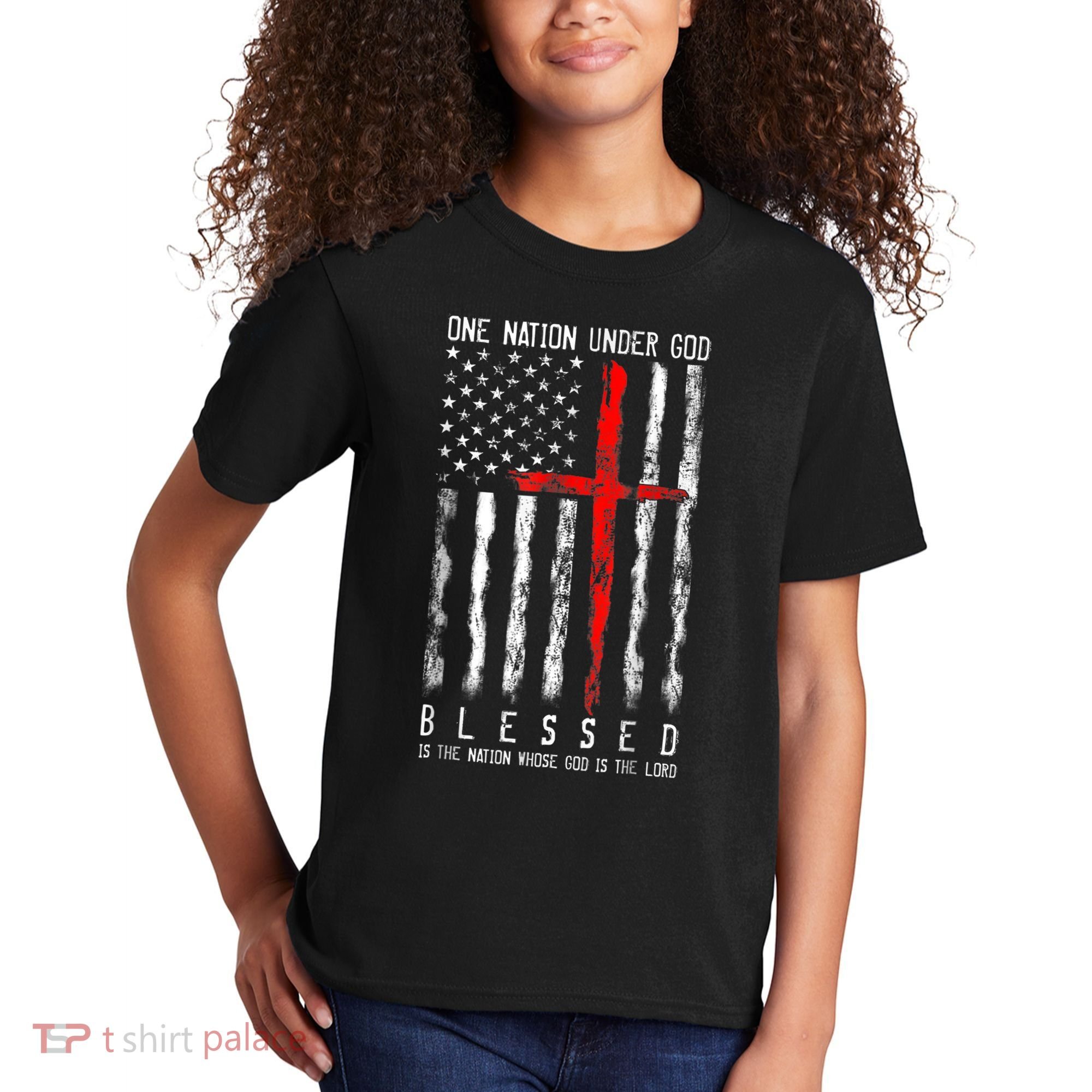 Patriotic Christian Blessed One Nation Under God 4th Of July Kids T-Shirt
