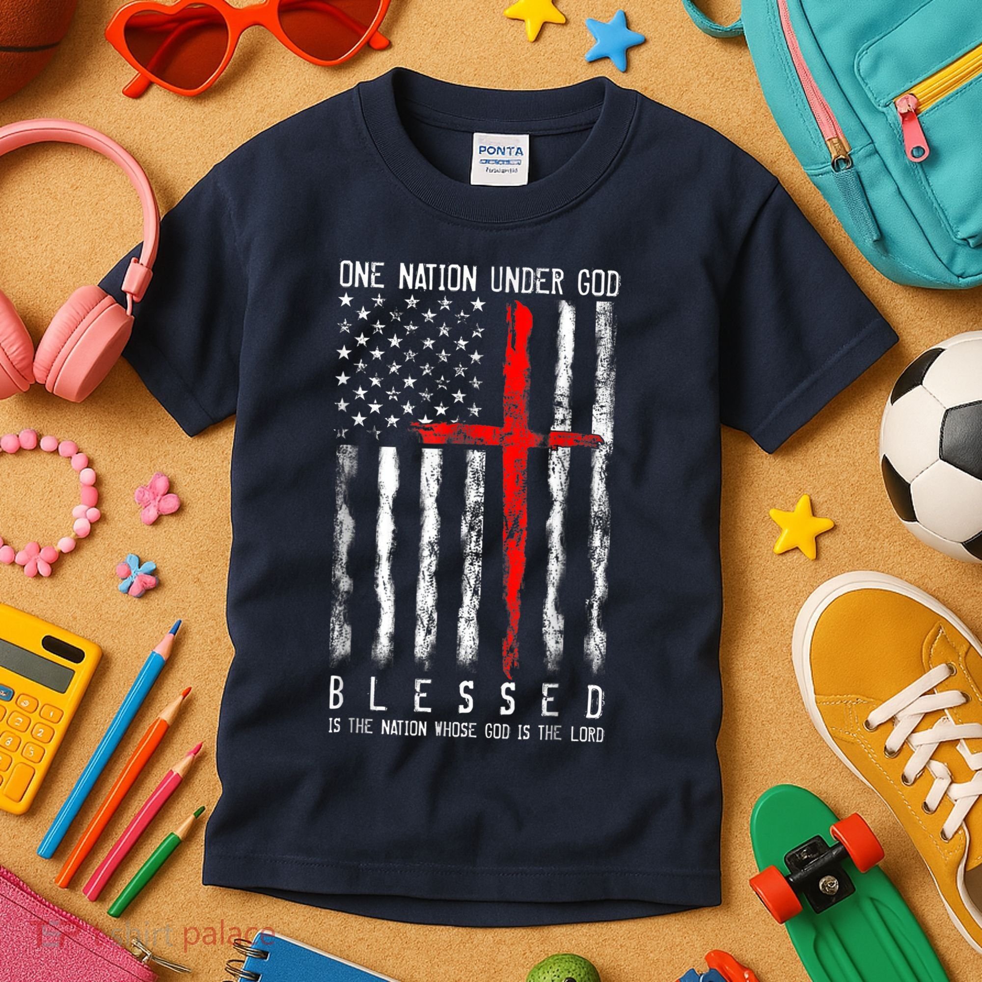 Patriotic Christian Blessed One Nation Under God 4th Of July Kids T-Shirt