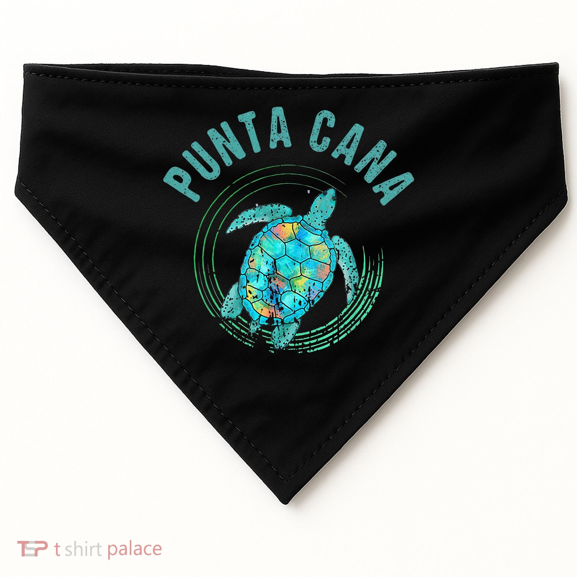 Punta Cana Beach Sea Turtle Illustration Gift USA-Made Doggie Bandana