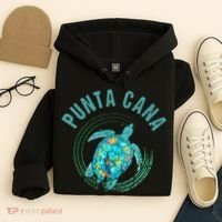 Punta Cana Beach Sea Turtle Illustration Gift Hoodie thumb 4