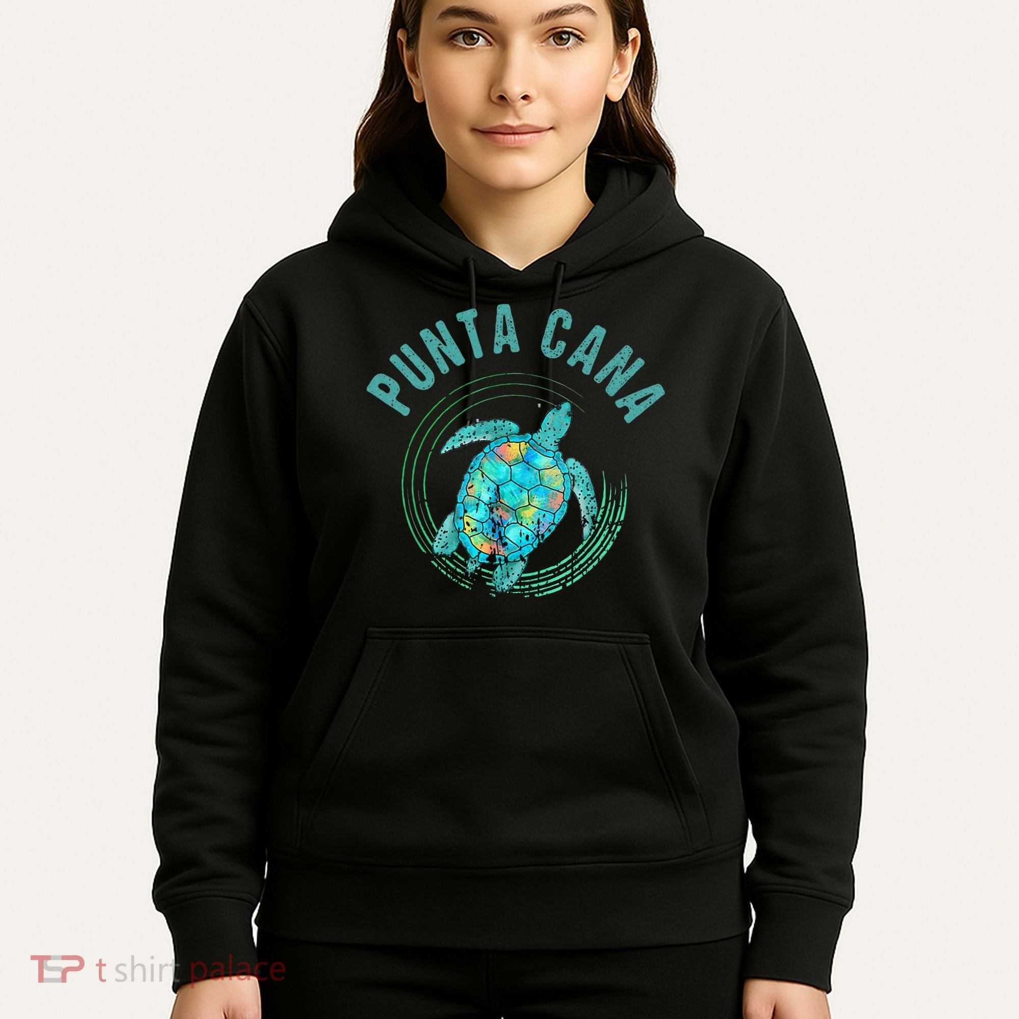 Punta Cana Beach Sea Turtle Illustration Gift Hoodie