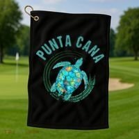 Punta Cana Beach Sea Turtle Illustration Gift Golf Towel thumb 1