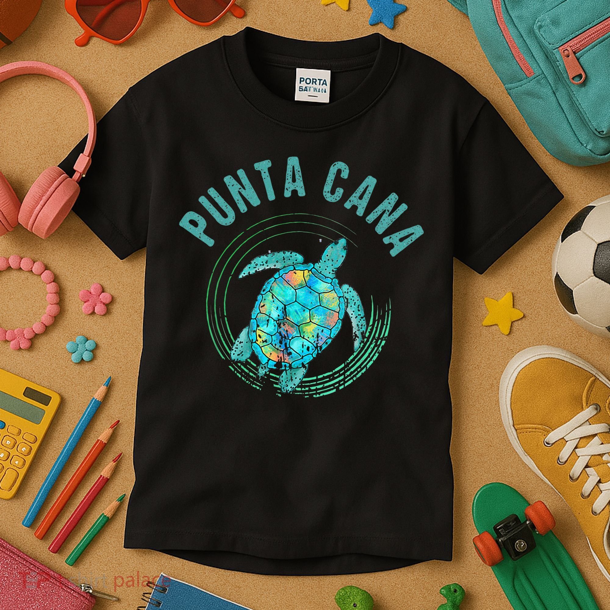 Punta Cana Beach Sea Turtle Illustration Gift Kids T-Shirt