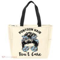 Pontoon Captain Boating Pontoon Hair Don't Care Messy Bun Tote Bag thumb 0