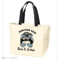 Pontoon Captain Boating Pontoon Hair Don't Care Messy Bun Tote Bag thumb 3
