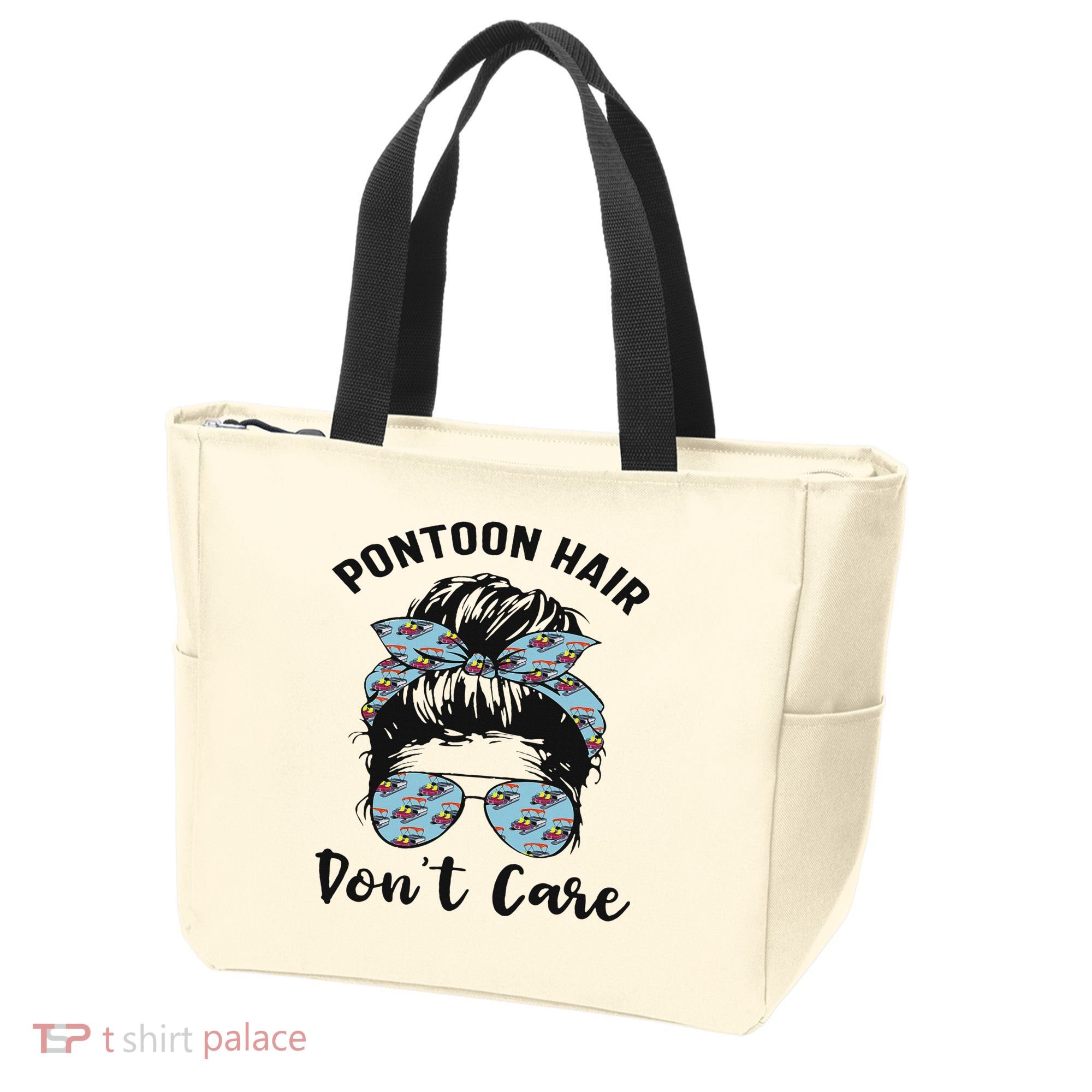 Pontoon Captain Boating Pontoon Hair Don't Care Messy Bun Tote Bag