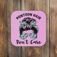 Pontoon Captain Boating Pontoon Hair Don't Care Messy Bun Coaster thumb 0