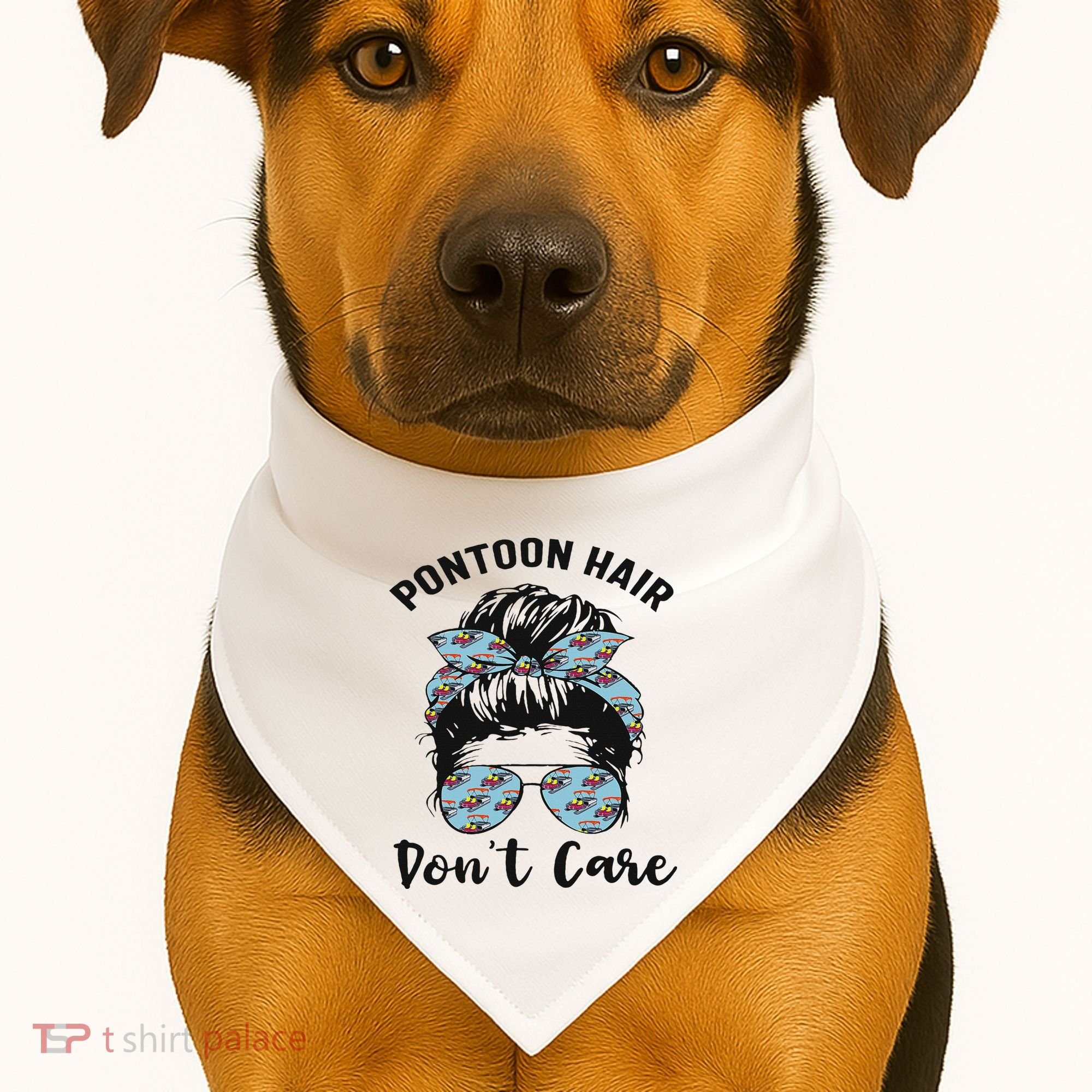 Pontoon Captain Boating Pontoon Hair Don't Care Messy Bun USA-Made Doggie Bandana