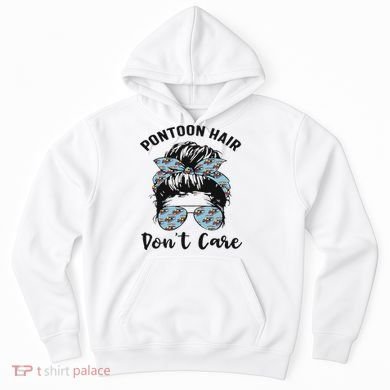 Pontoon Captain Boating Pontoon Hair Don't Care Messy Bun Hoodie