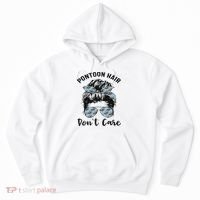 Pontoon Captain Boating Pontoon Hair Don't Care Messy Bun Hoodie thumb 0