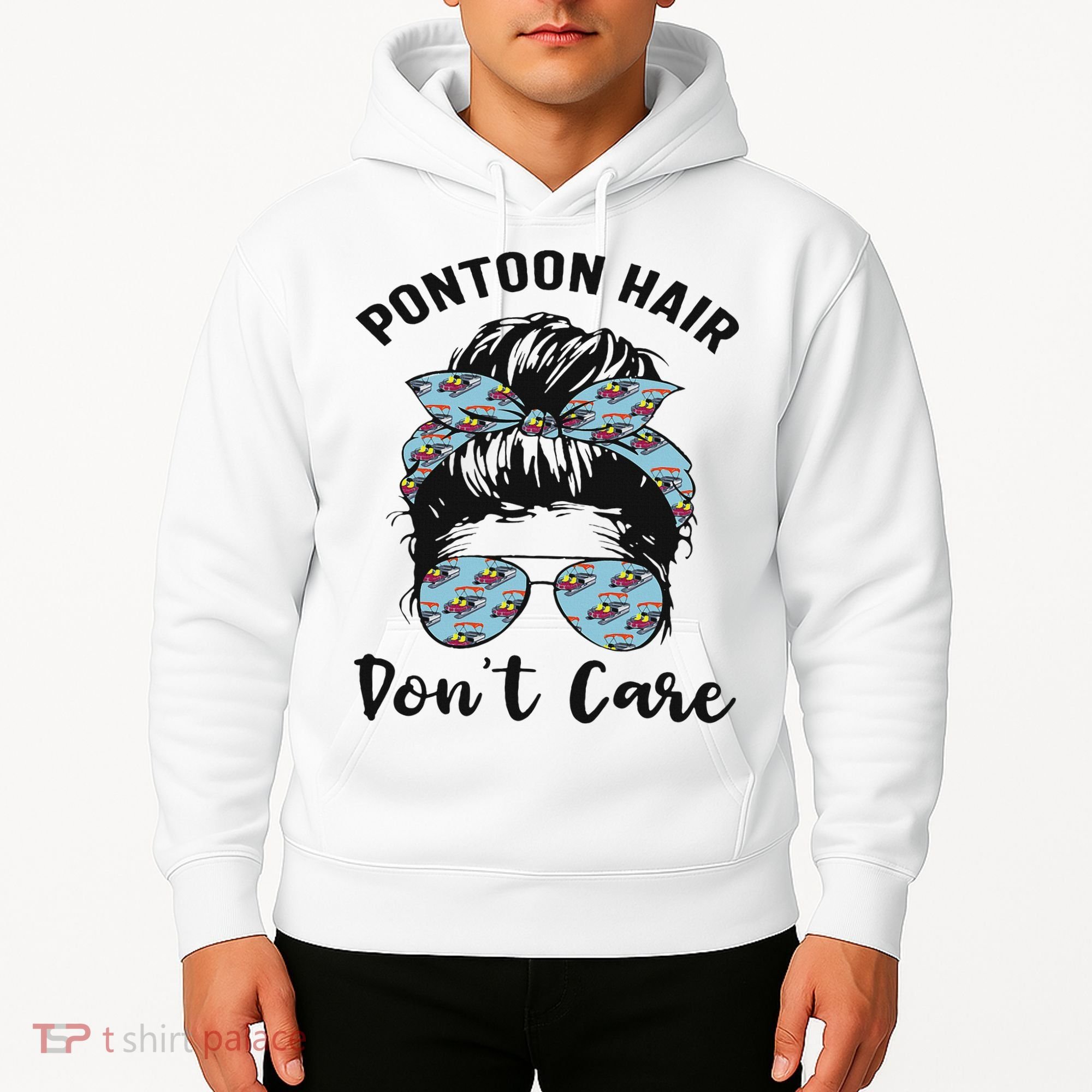 Pontoon Captain Boating Pontoon Hair Don't Care Messy Bun Hoodie