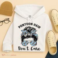 Pontoon Captain Boating Pontoon Hair Don't Care Messy Bun Hoodie thumb 4
