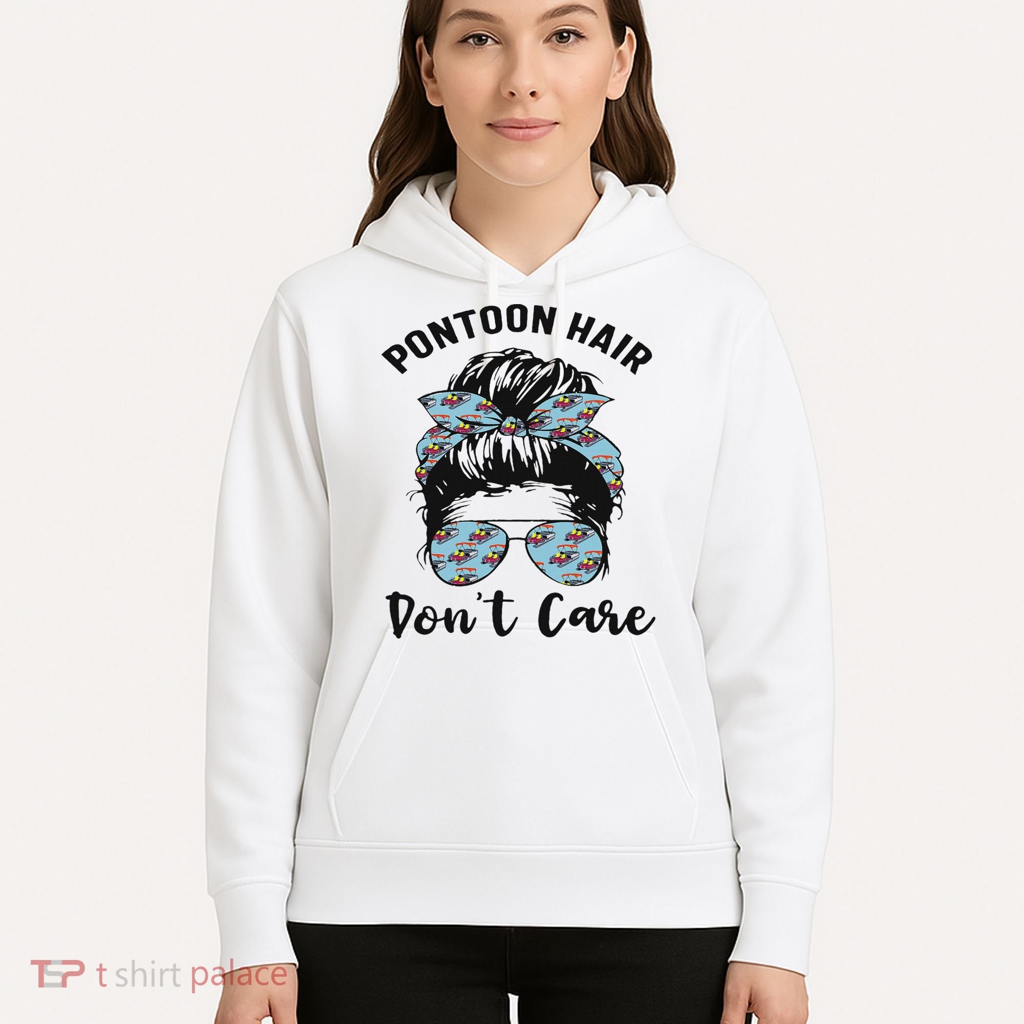 Pontoon Captain Boating Pontoon Hair Don't Care Messy Bun Hoodie
