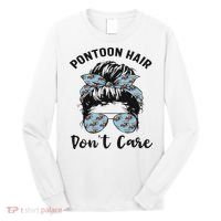 Pontoon Captain Boating Pontoon Hair Don't Care Messy Bun Long Sleeve Shirt thumb 0