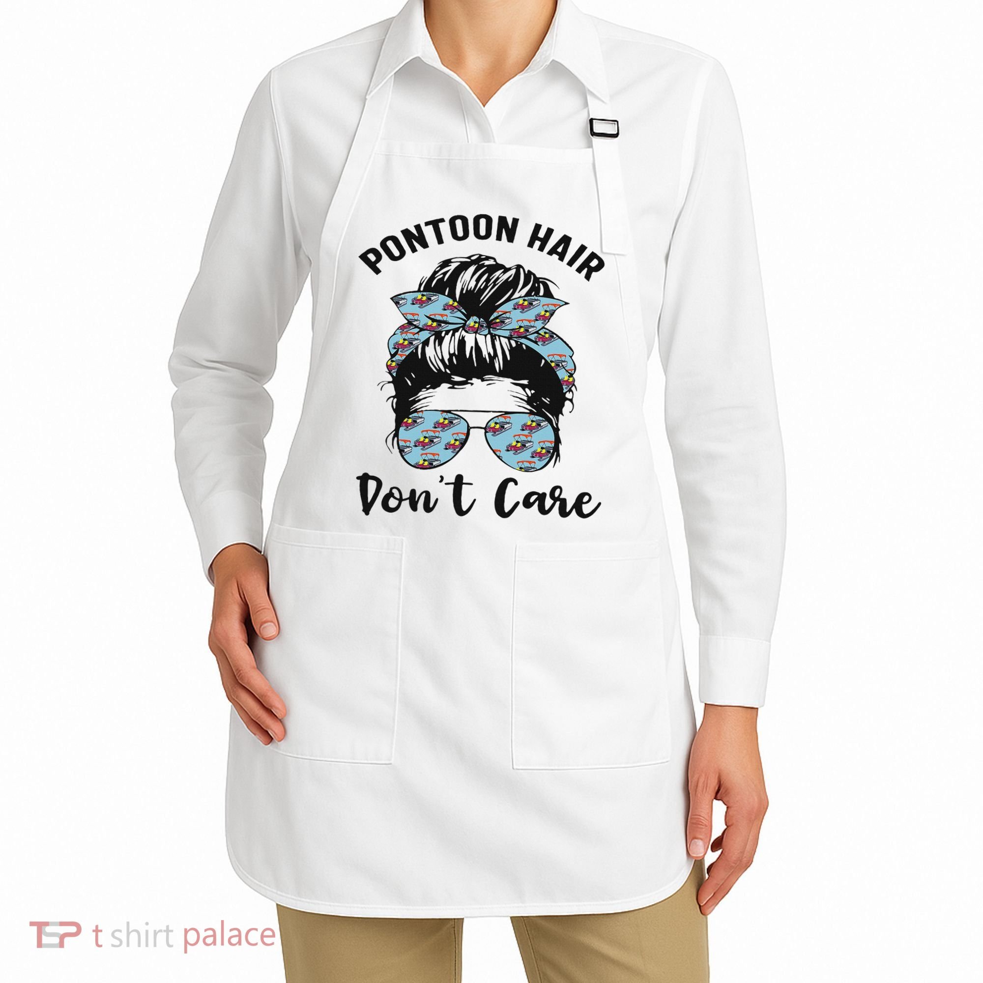 Pontoon Captain Boating Pontoon Hair Don't Care Messy Bun Apron