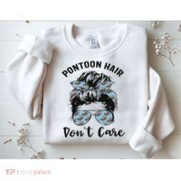 Pontoon Captain Boating Pontoon Hair Don't Care Messy Bun Sweatshirt thumb 2