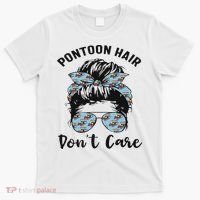 Pontoon Captain Boating Pontoon Hair Don't Care Messy Bun T-Shirt thumb 0