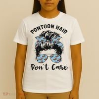 Pontoon Captain Boating Pontoon Hair Don't Care Messy Bun T-Shirt thumb 4