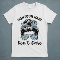 Pontoon Captain Boating Pontoon Hair Don't Care Messy Bun T-Shirt thumb 5