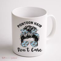 Pontoon Captain Boating Pontoon Hair Don't Care Messy Bun Coffee Mug thumb 1