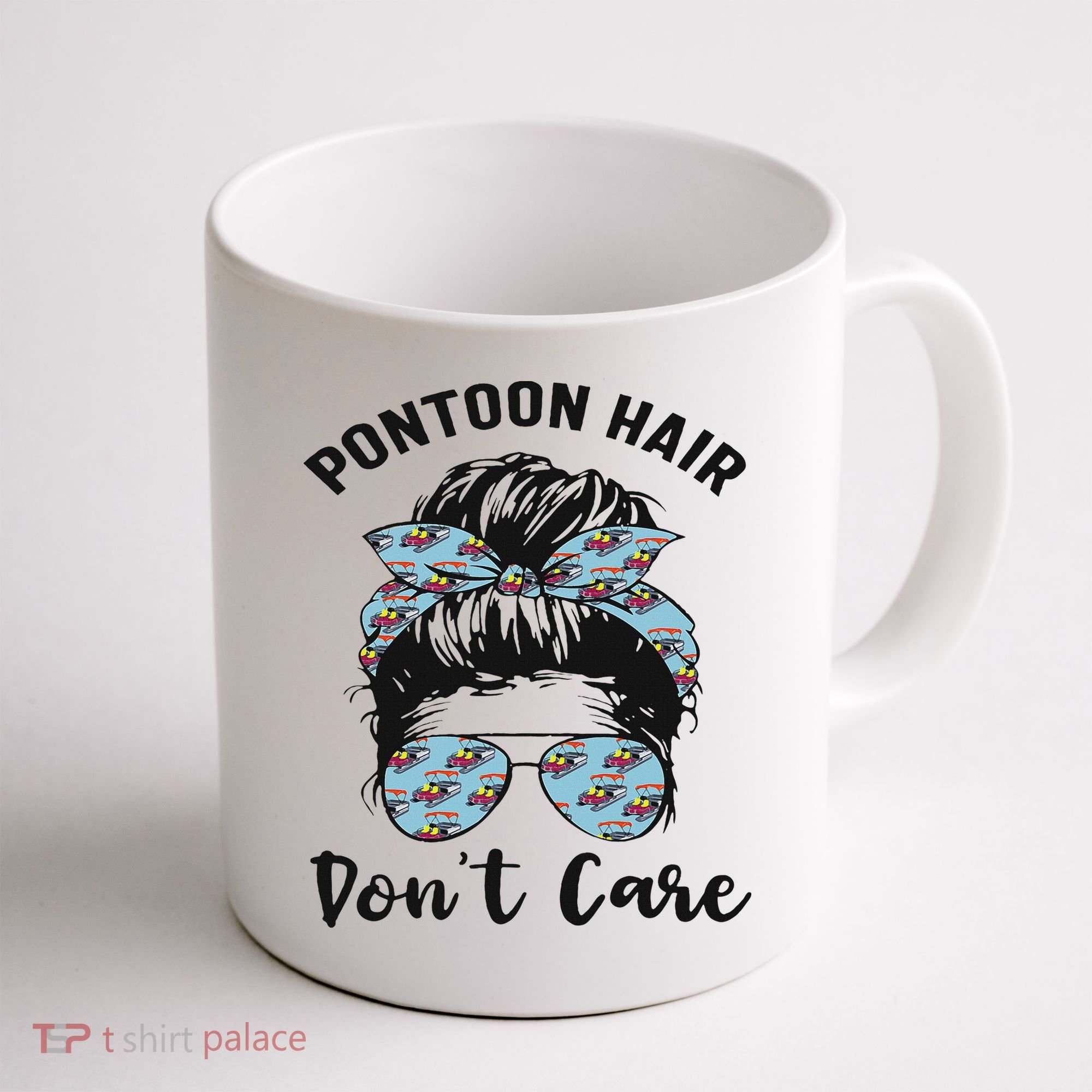 Pontoon Captain Boating Pontoon Hair Don't Care Messy Bun Coffee Mug