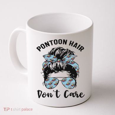 Pontoon Captain Boating Pontoon Hair Don't Care Messy Bun Coffee Mug