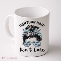 Pontoon Captain Boating Pontoon Hair Don't Care Messy Bun Coffee Mug thumb 0