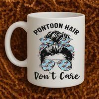 Pontoon Captain Boating Pontoon Hair Don't Care Messy Bun Coffee Mug thumb 2