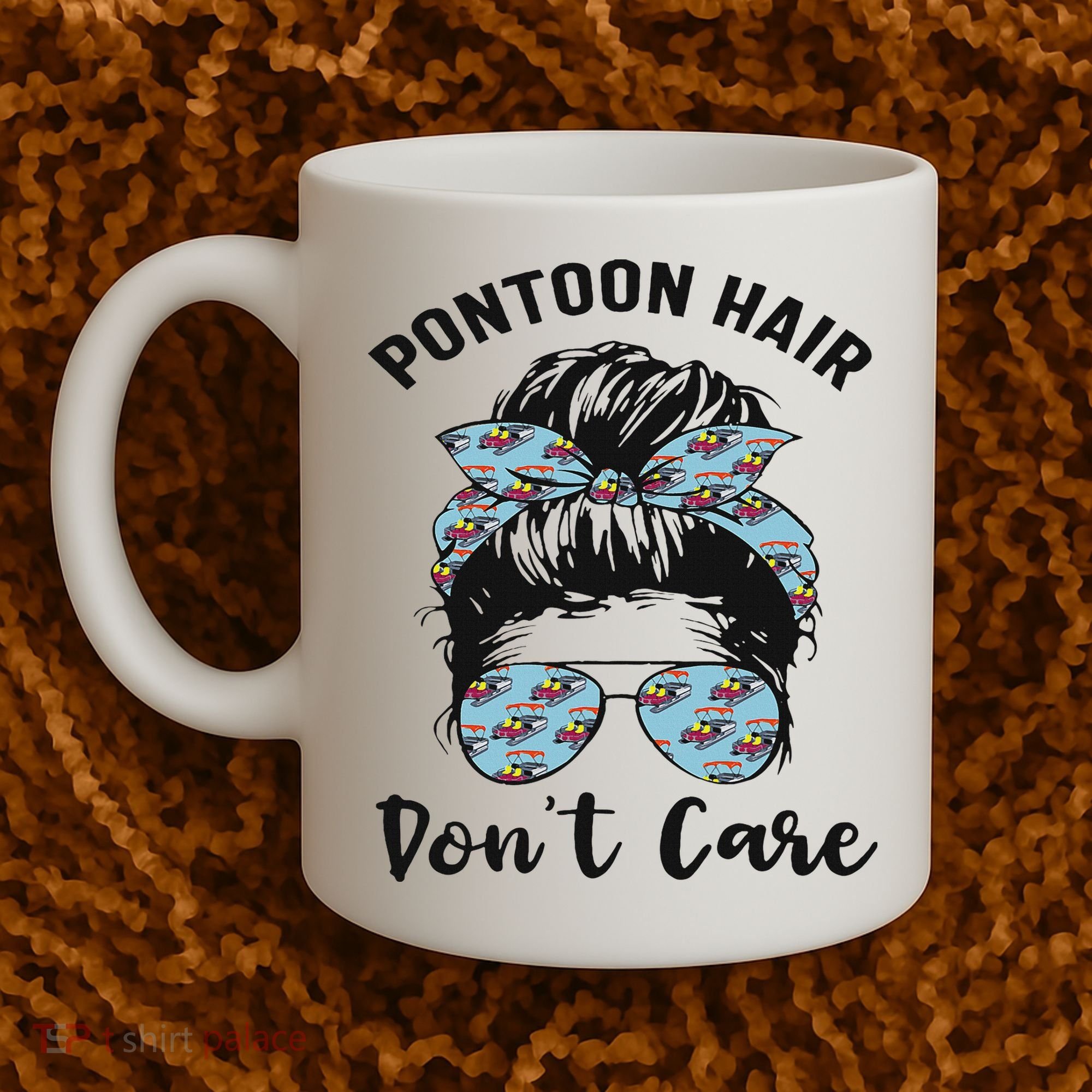 Pontoon Captain Boating Pontoon Hair Don't Care Messy Bun Coffee Mug