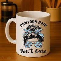Pontoon Captain Boating Pontoon Hair Don't Care Messy Bun Coffee Mug thumb 4