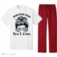 Pontoon Captain Boating Pontoon Hair Don't Care Messy Bun Pajama Set thumb 0