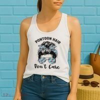 Pontoon Captain Boating Pontoon Hair Don't Care Messy Bun Women's Tank Top thumb 2