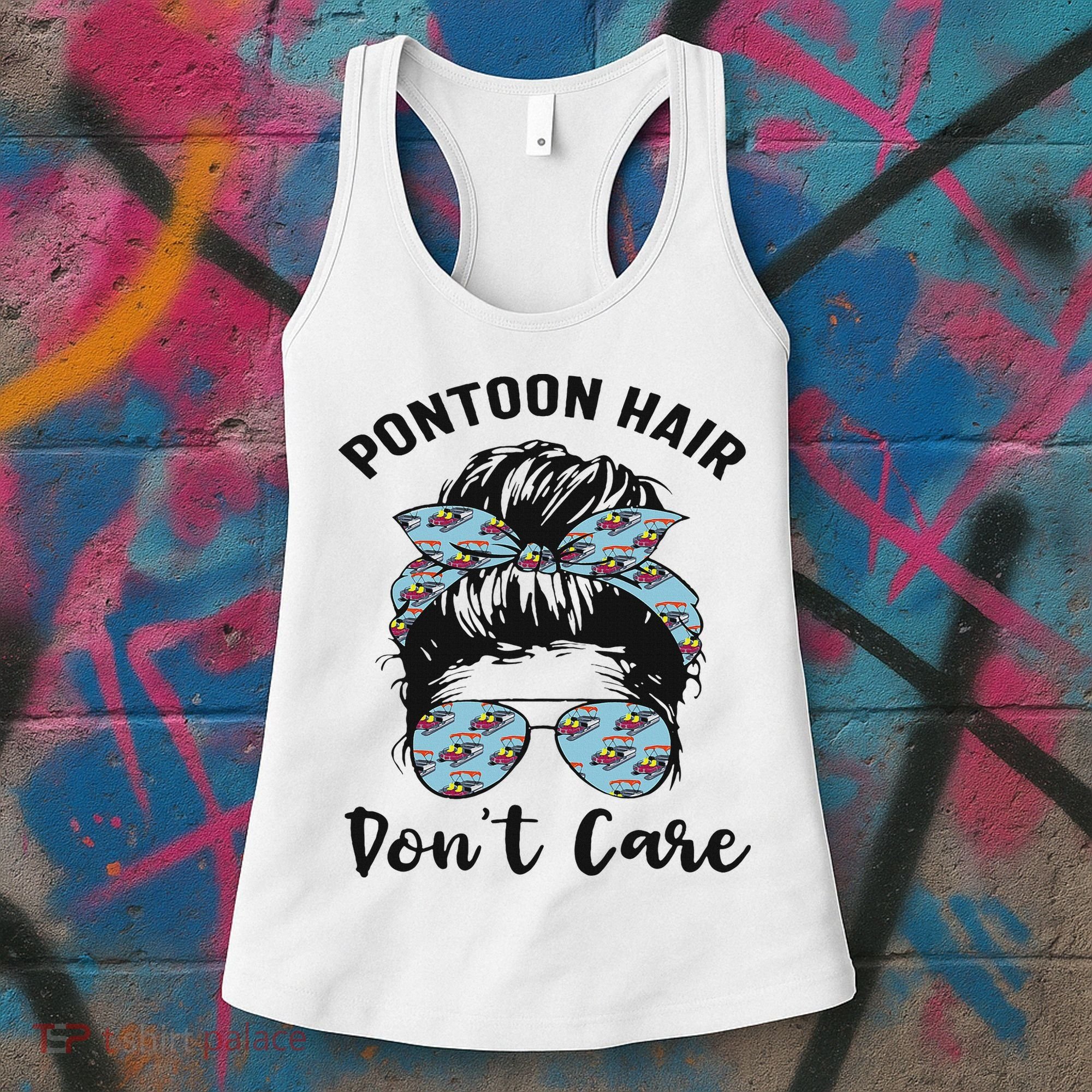 Pontoon Captain Boating Pontoon Hair Don't Care Messy Bun Women's Tank Top