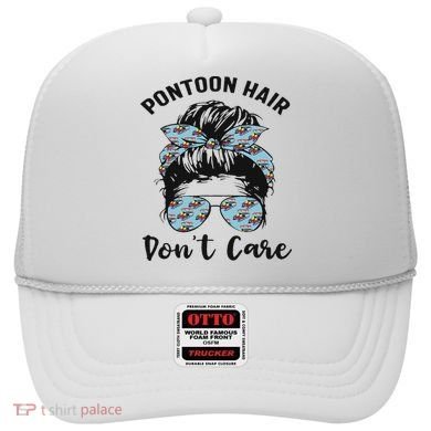 Pontoon Captain Boating Pontoon Hair Don't Care Messy Bun Hat