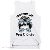 Pontoon Captain Boating Pontoon Hair Don't Care Messy Bun Tank Top thumb 0