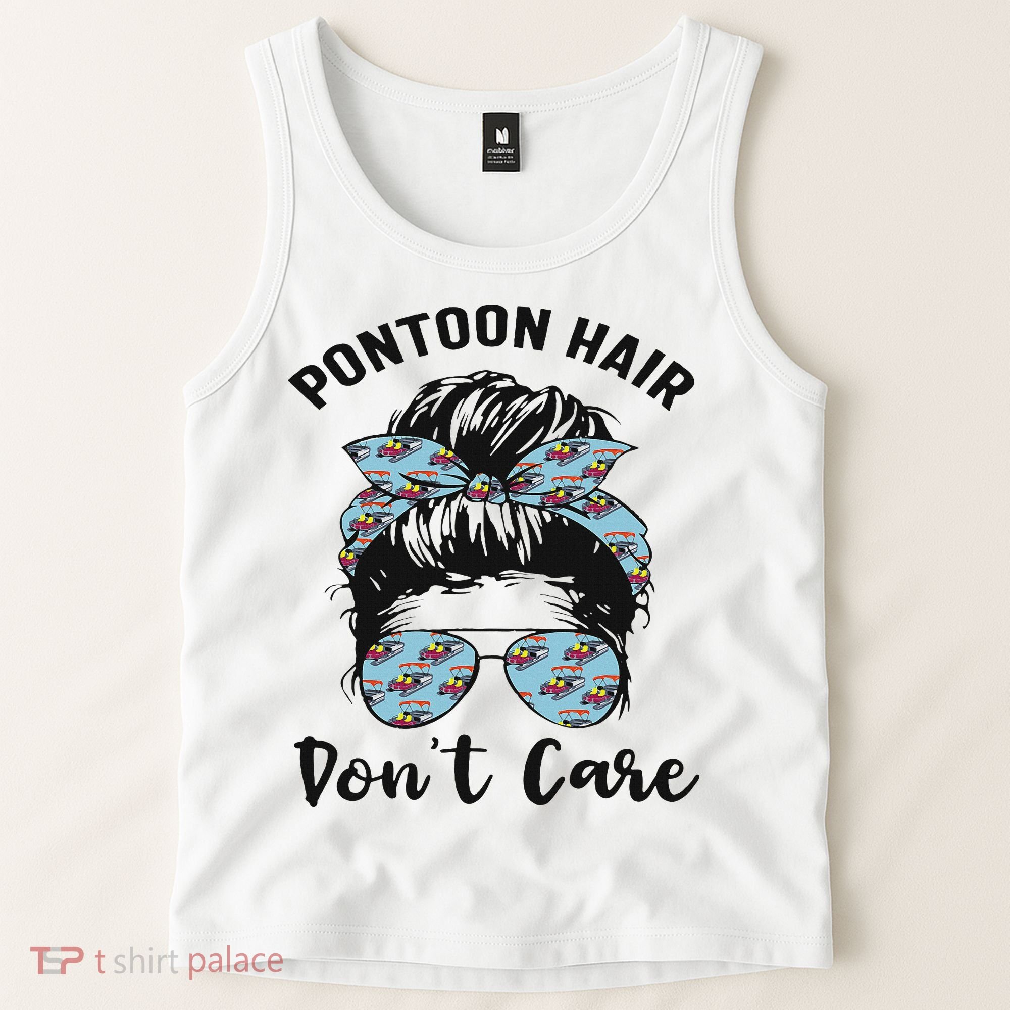 Pontoon Captain Boating Pontoon Hair Don't Care Messy Bun Tank Top