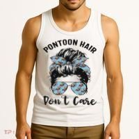 Pontoon Captain Boating Pontoon Hair Don't Care Messy Bun Tank Top thumb 3