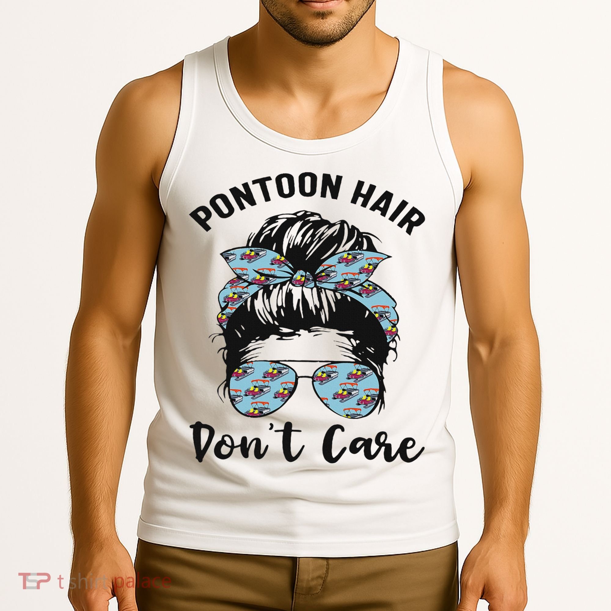 Pontoon Captain Boating Pontoon Hair Don't Care Messy Bun Tank Top